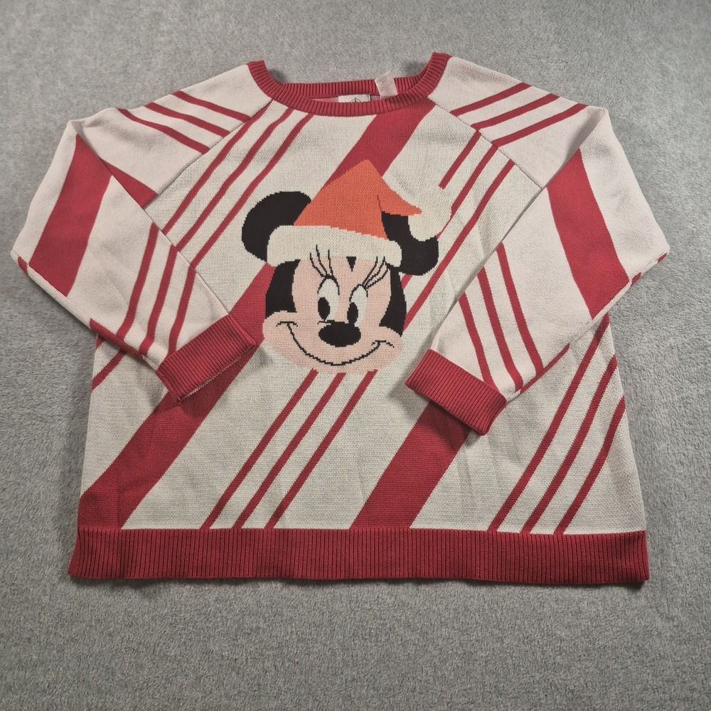 Disney Store Minnie Mouse Red White Striped Christmas Sweatshirt Size XL Unisex